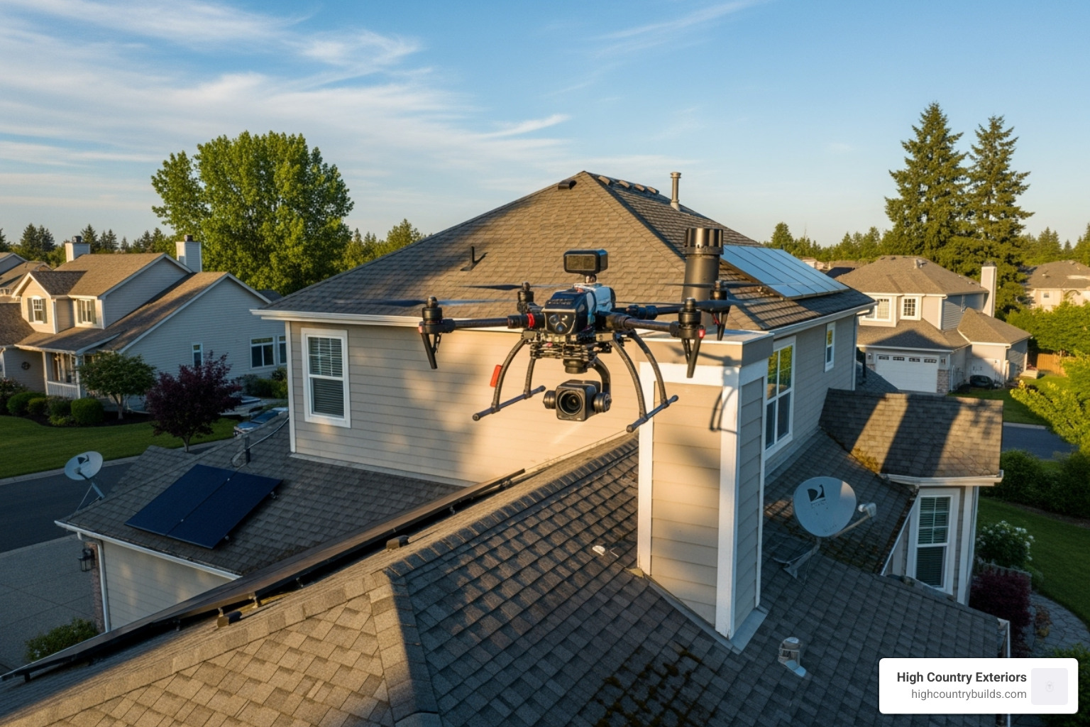 a drone flying over a roof for an inspection - roof inspection cost