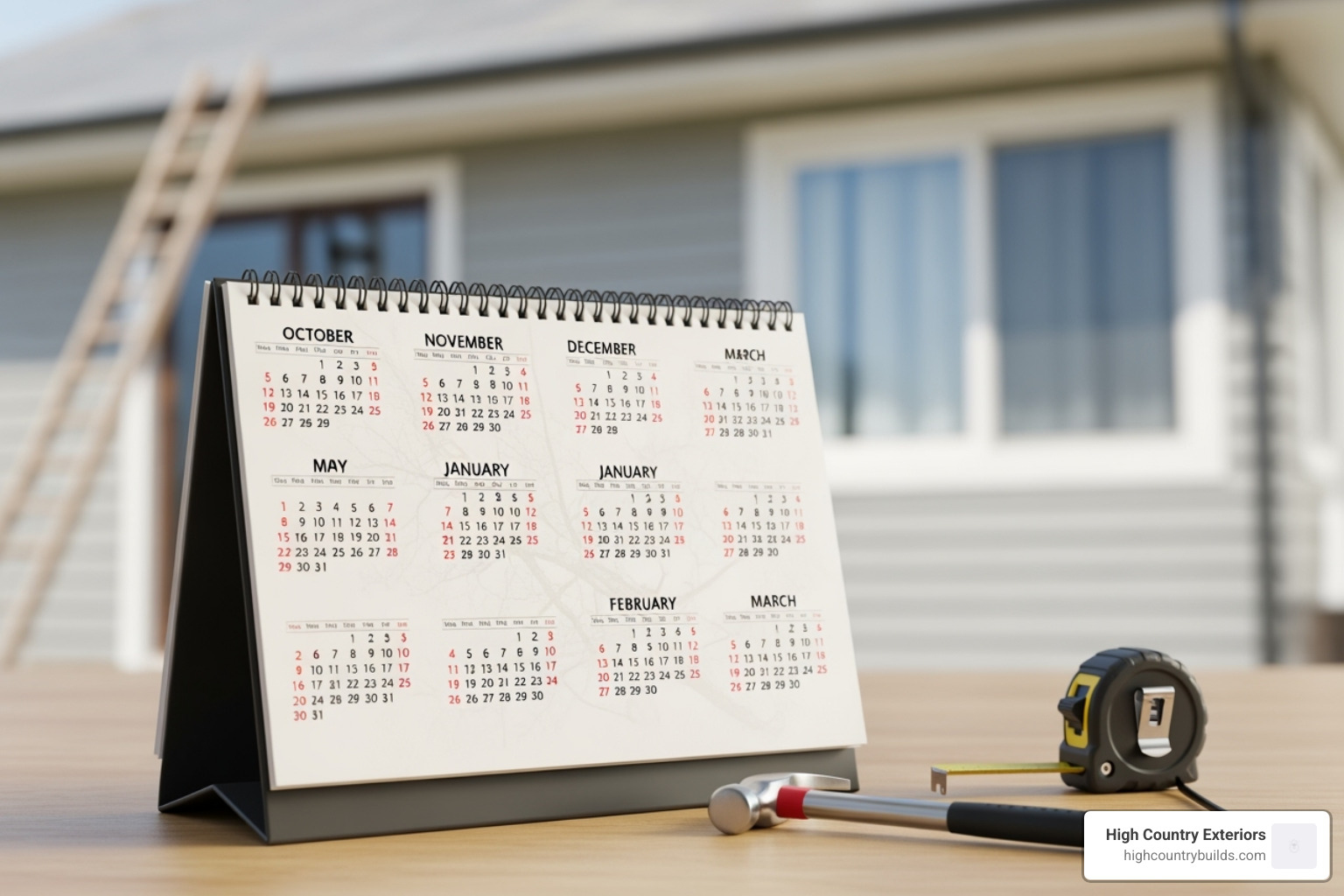 image of a calendar highlighting fall and winter months for roofing projects - asphalt roof replacement cost