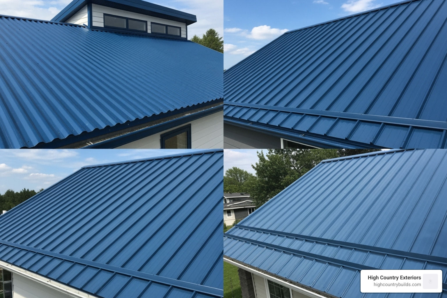 showcasing various blue metal roof profiles like corrugated, standing seam, and shingle style - blue tin sheet price