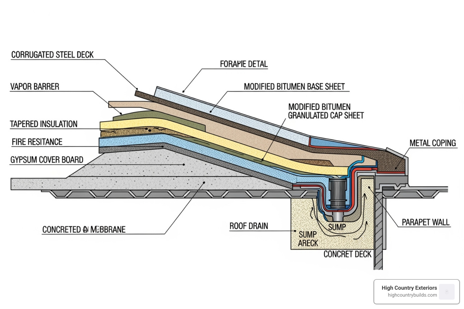 a cross-section of a commercial roofing system - commercial roofing company in idaho falls
