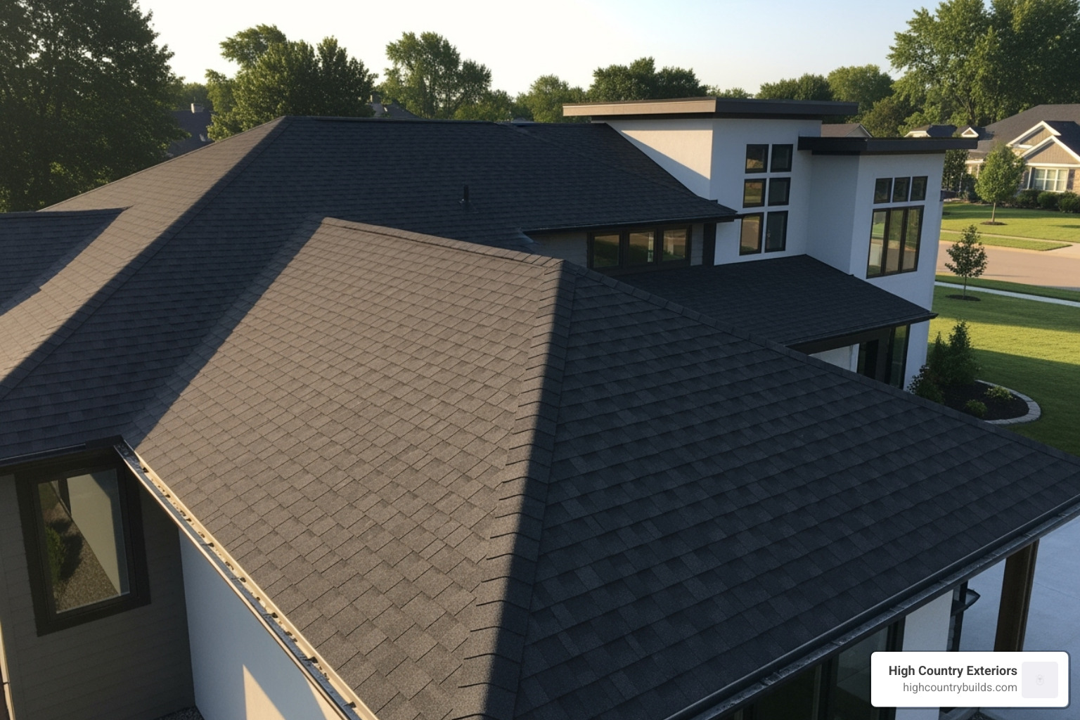 newly installed modern asphalt shingle roof - asbestos roof replacement cost