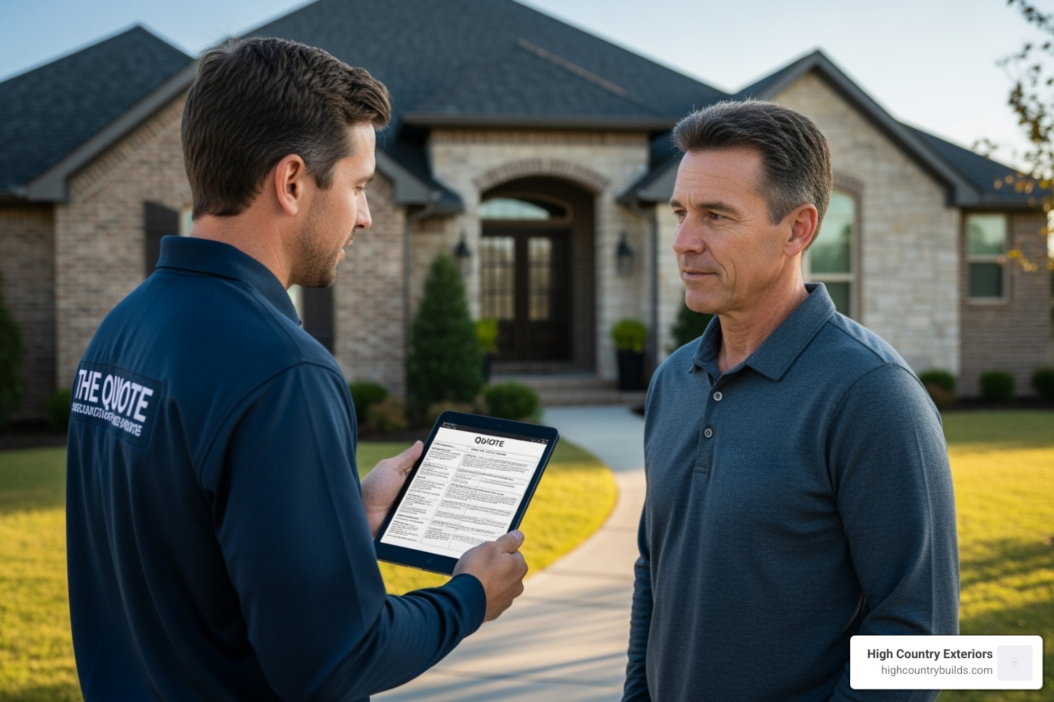 Roofer providing a detailed quote to a homeowner - roof restoration cost per m2