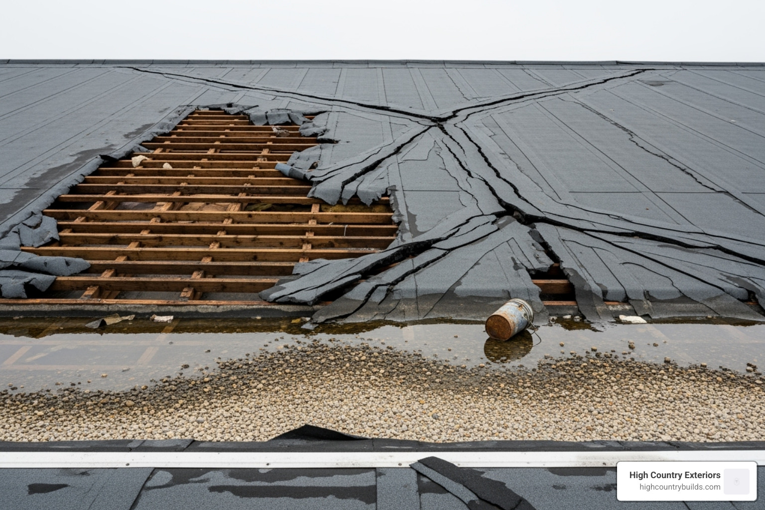 damaged commercial roof - commercial roofer near me