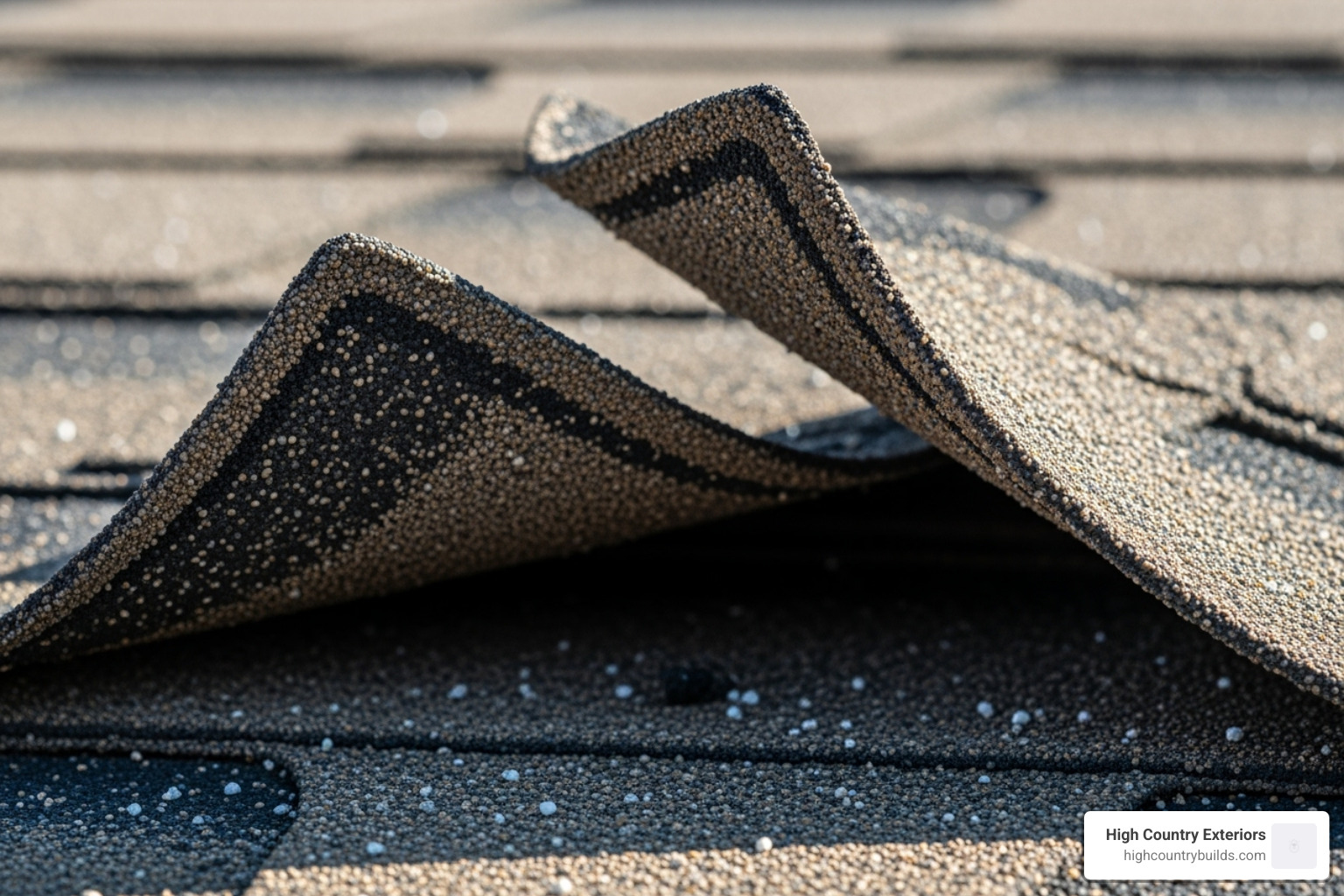 damaged shingle with visible curling and granule loss - free roof inspection near me