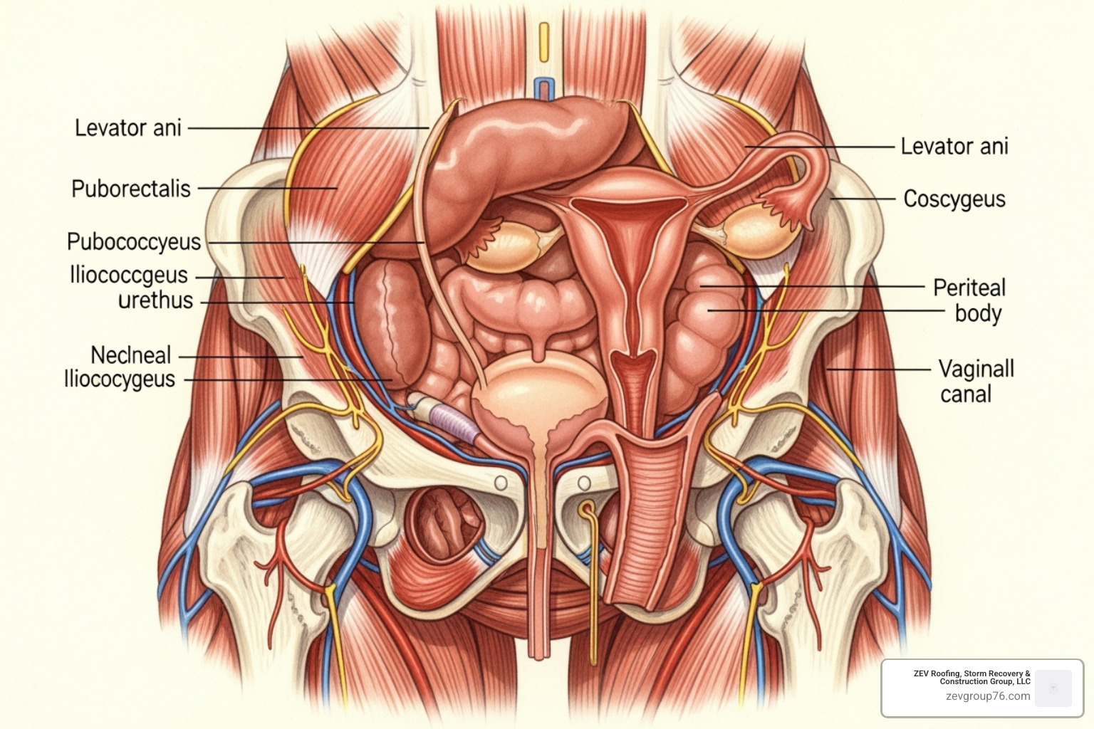 Female pelvic floor muscles diagram - how to prevent leaking Female pelvic floor muscles diagram - how to prevent leaking