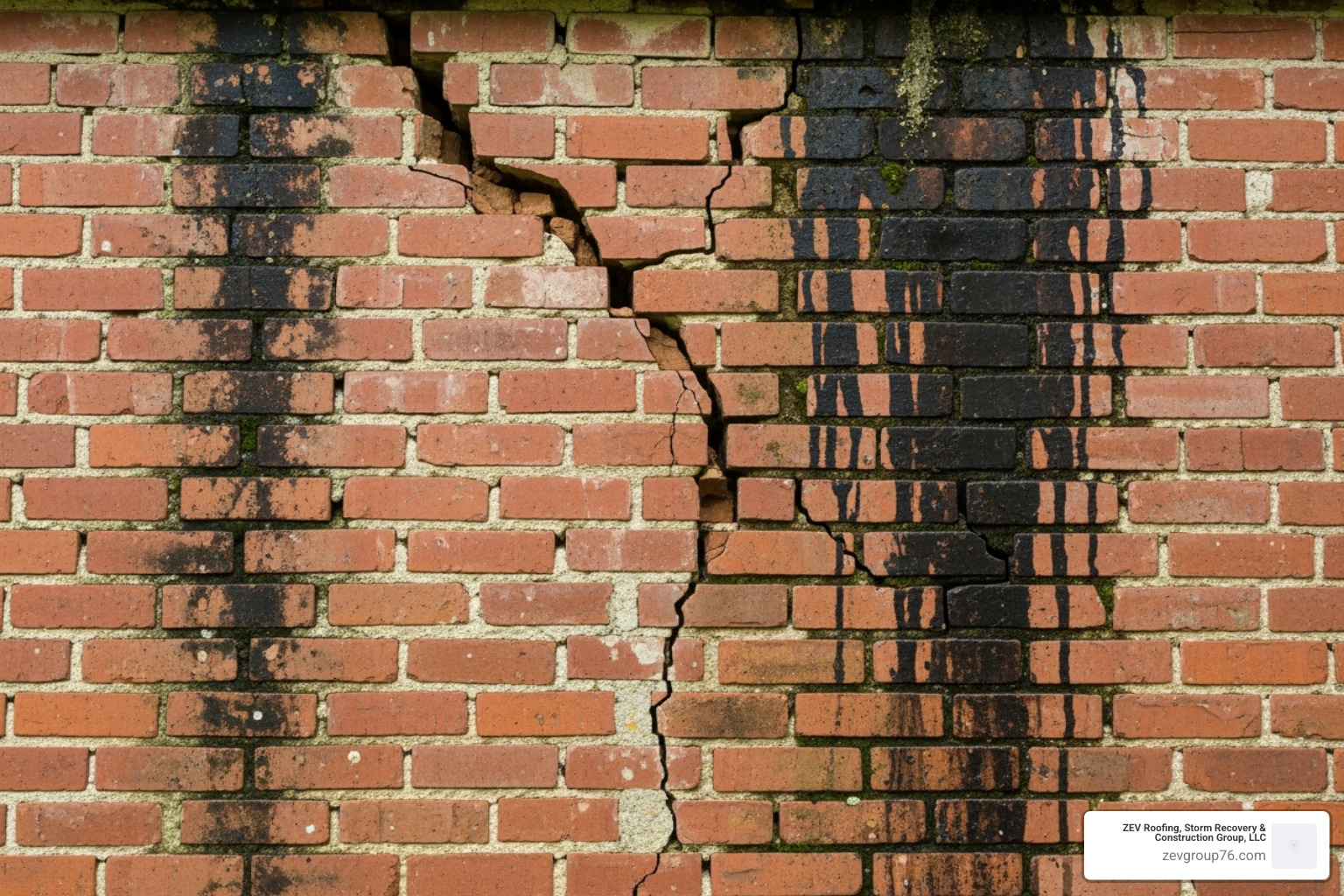 Cracked and water-stained exterior brick wall - Exterior wall waterproofing Cracked and water-stained exterior brick wall - Exterior wall waterproofing