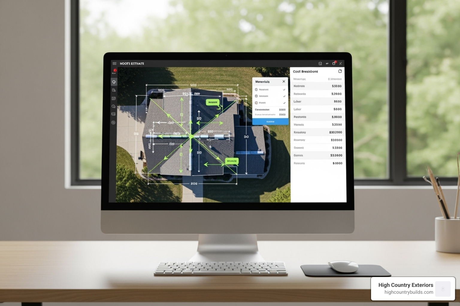 Computer screen showing a digital roofing estimate tool - Free roofing estimate