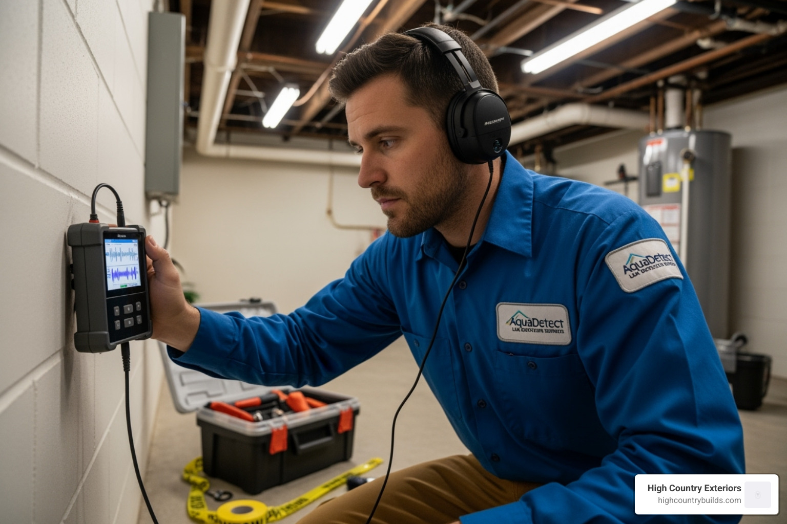 technician using acoustic listening device - Leak detection services