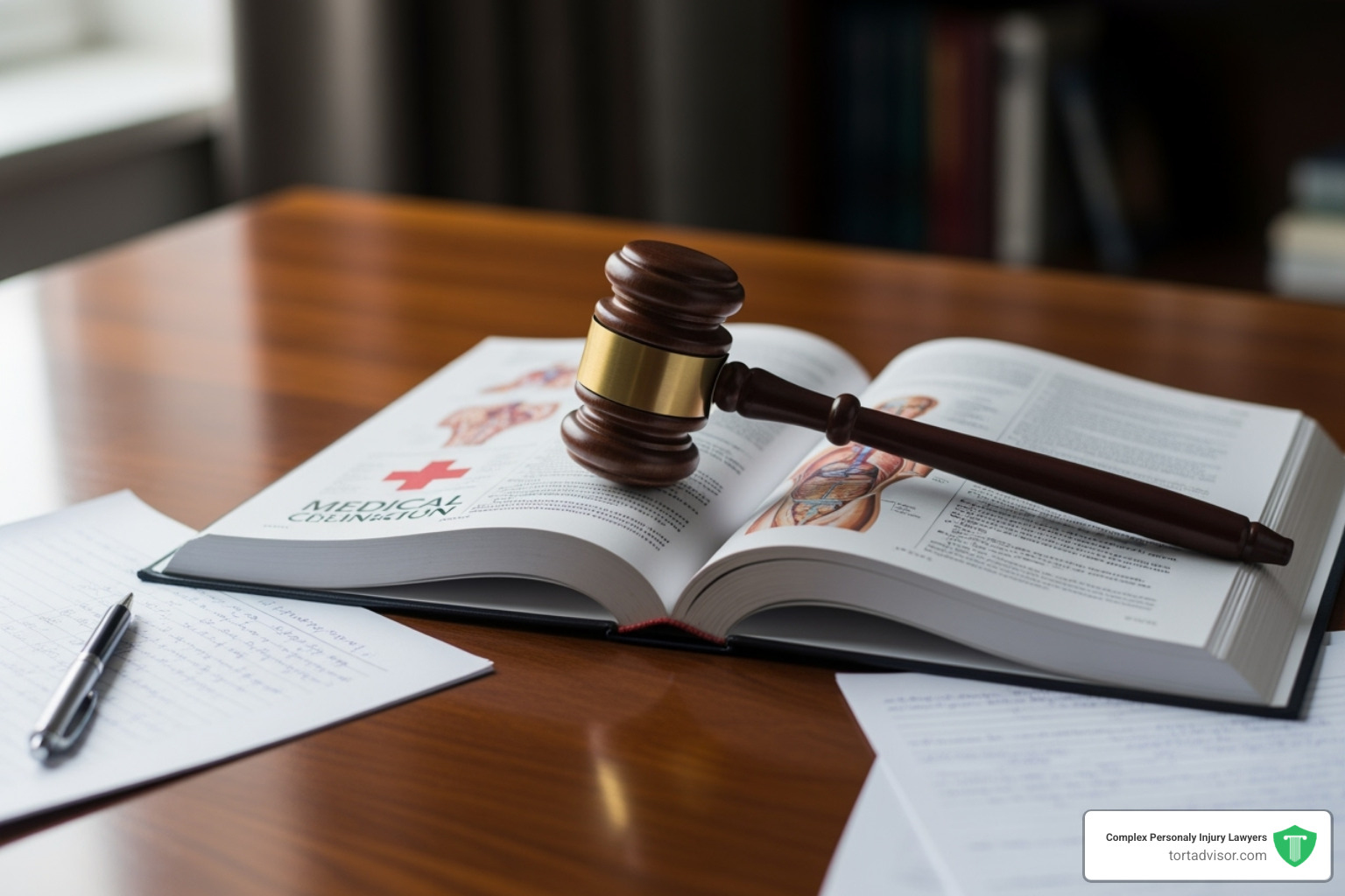 A gavel resting on a medical textbook - Dangerous drug attorney