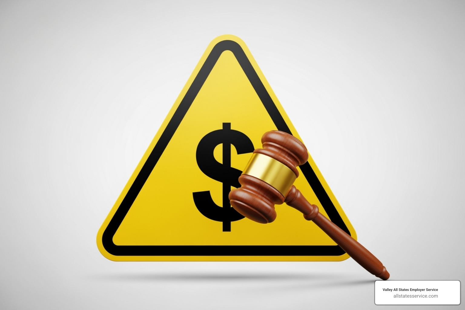 Warning sign with dollar symbol and gavel - E-Verify state requirements