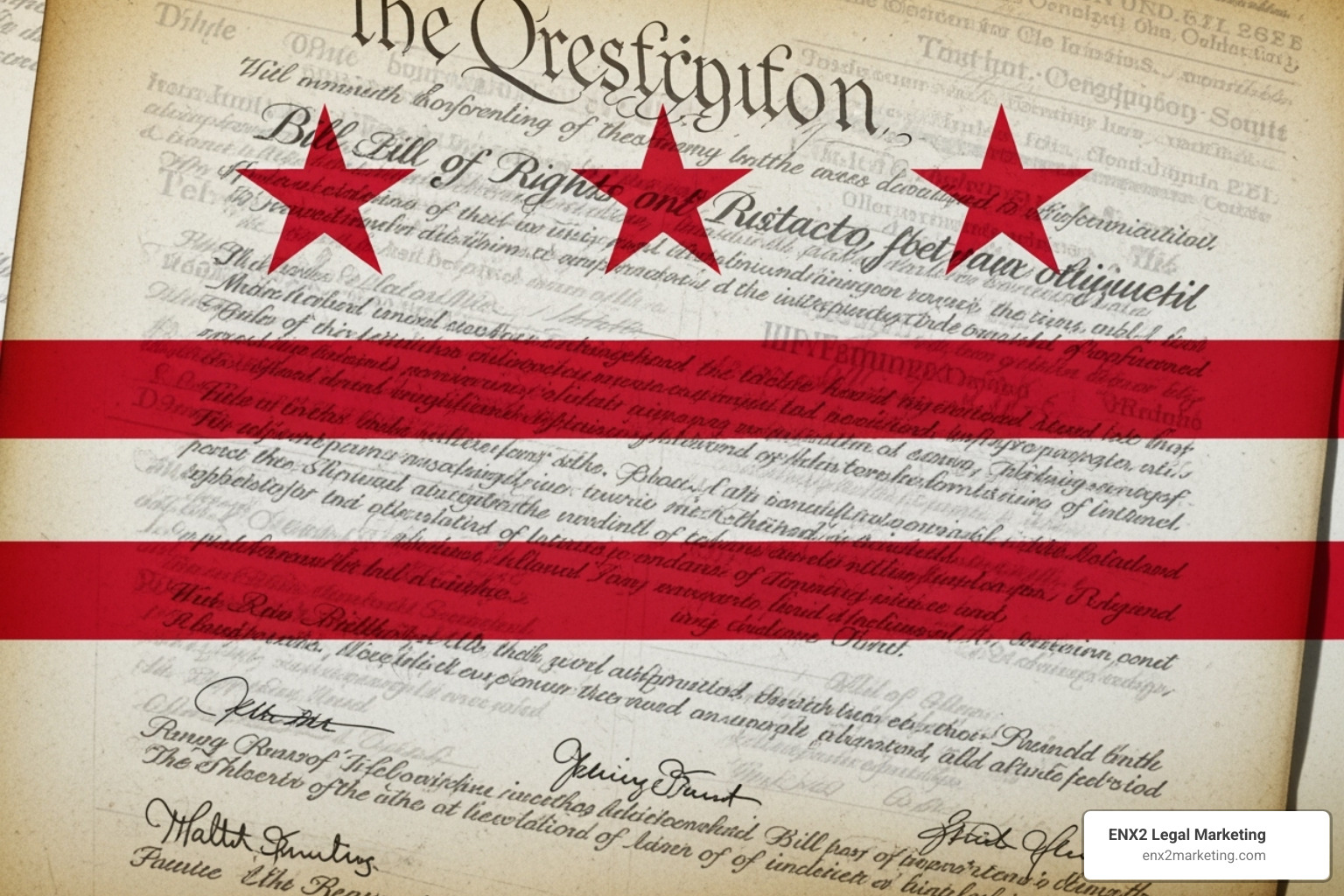 D.C. flag with legal document overlay - Washington DC divorce
