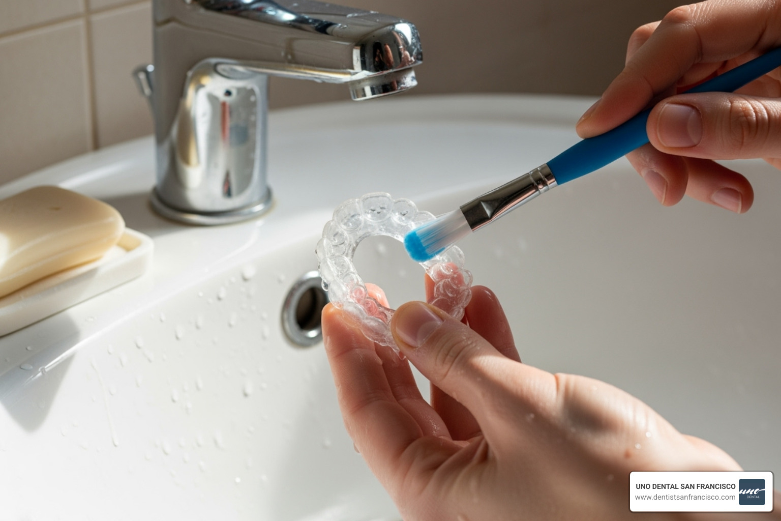 person cleaning mouthguard - Mouthguard For Grinding