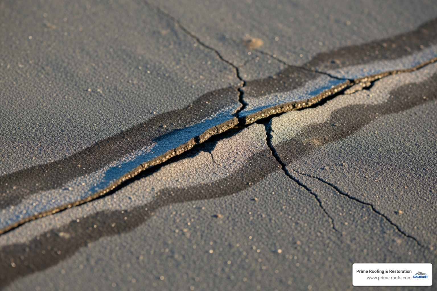 visible crack on a flat roof membrane - industrial roofing repairs near me