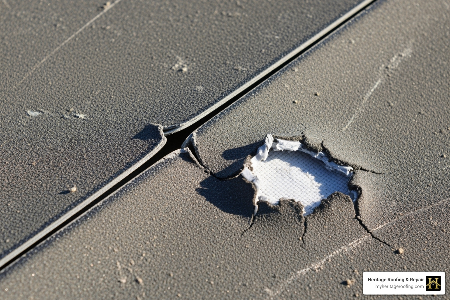 TPO roof showing clear signs of damage, like a separated seam or a visible puncture - TPO roof repair