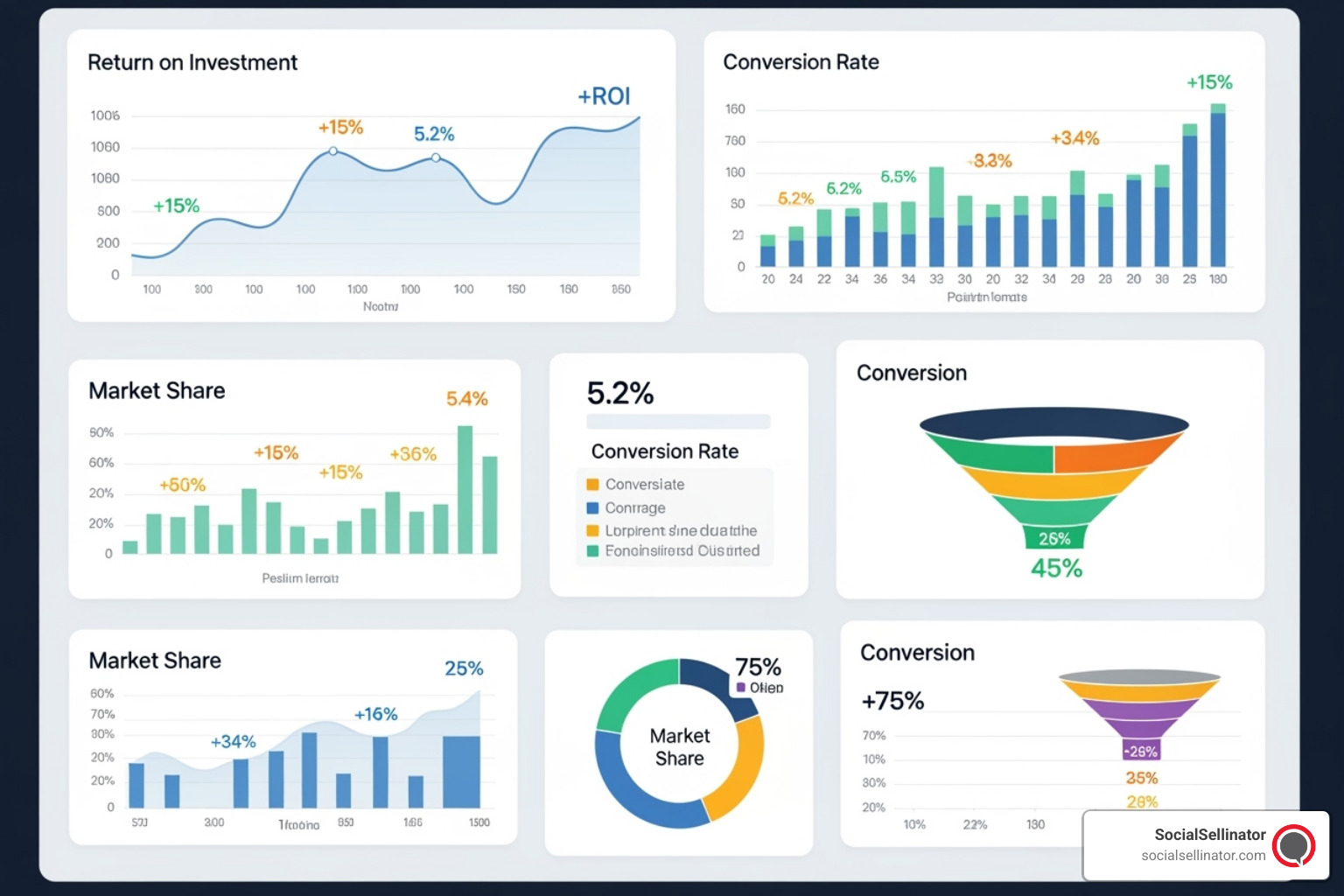 Analytics dashboard illustrating positive ROI, CPL, CAC, and conversion improvements for linkedin advertising agencies Analytics dashboard illustrating positive ROI, CPL, CAC, and conversion improvements for linkedin advertising agencies