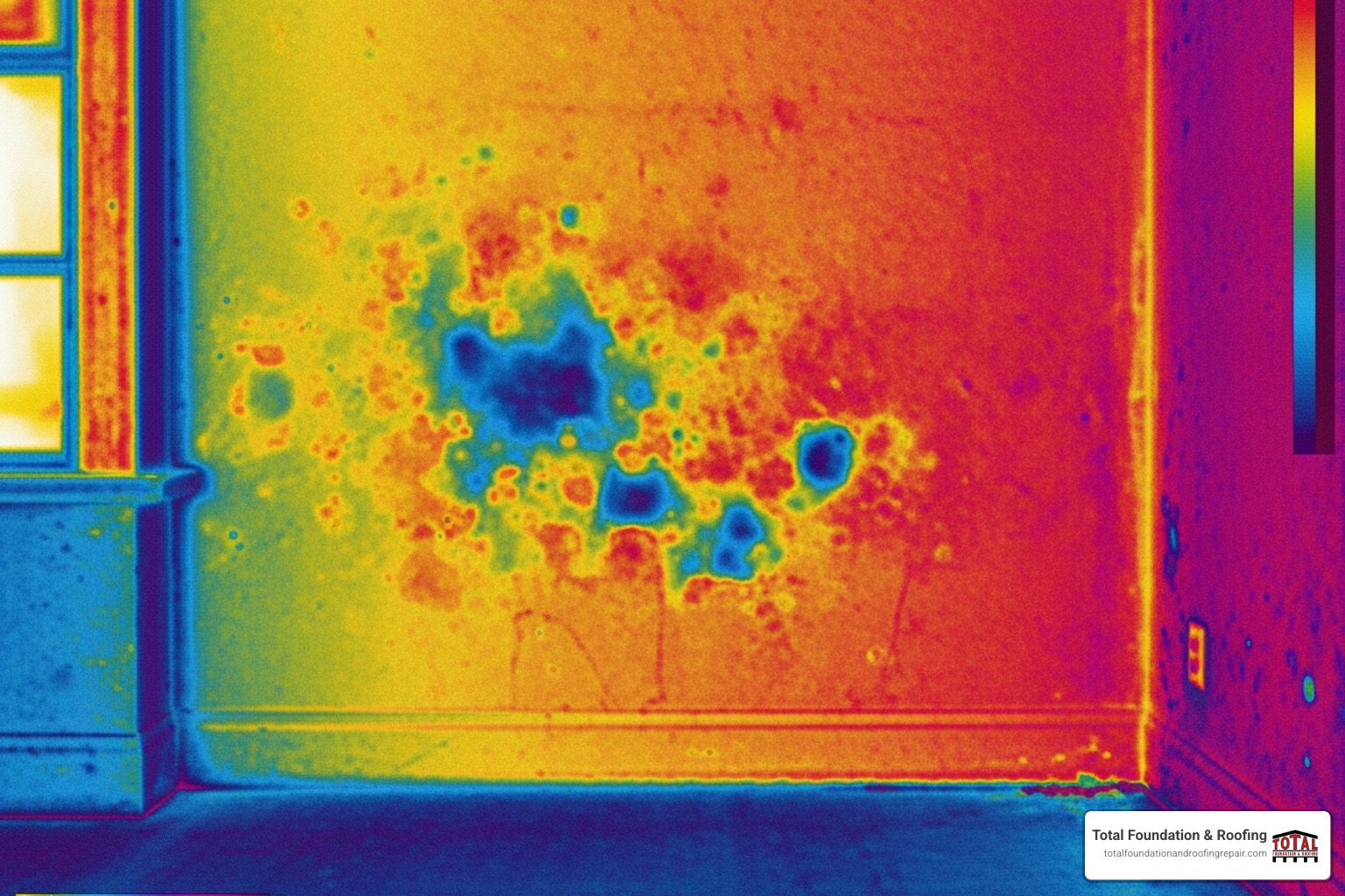 thermal imaging scan showing hidden moisture in a wall - storm damage restoration service
