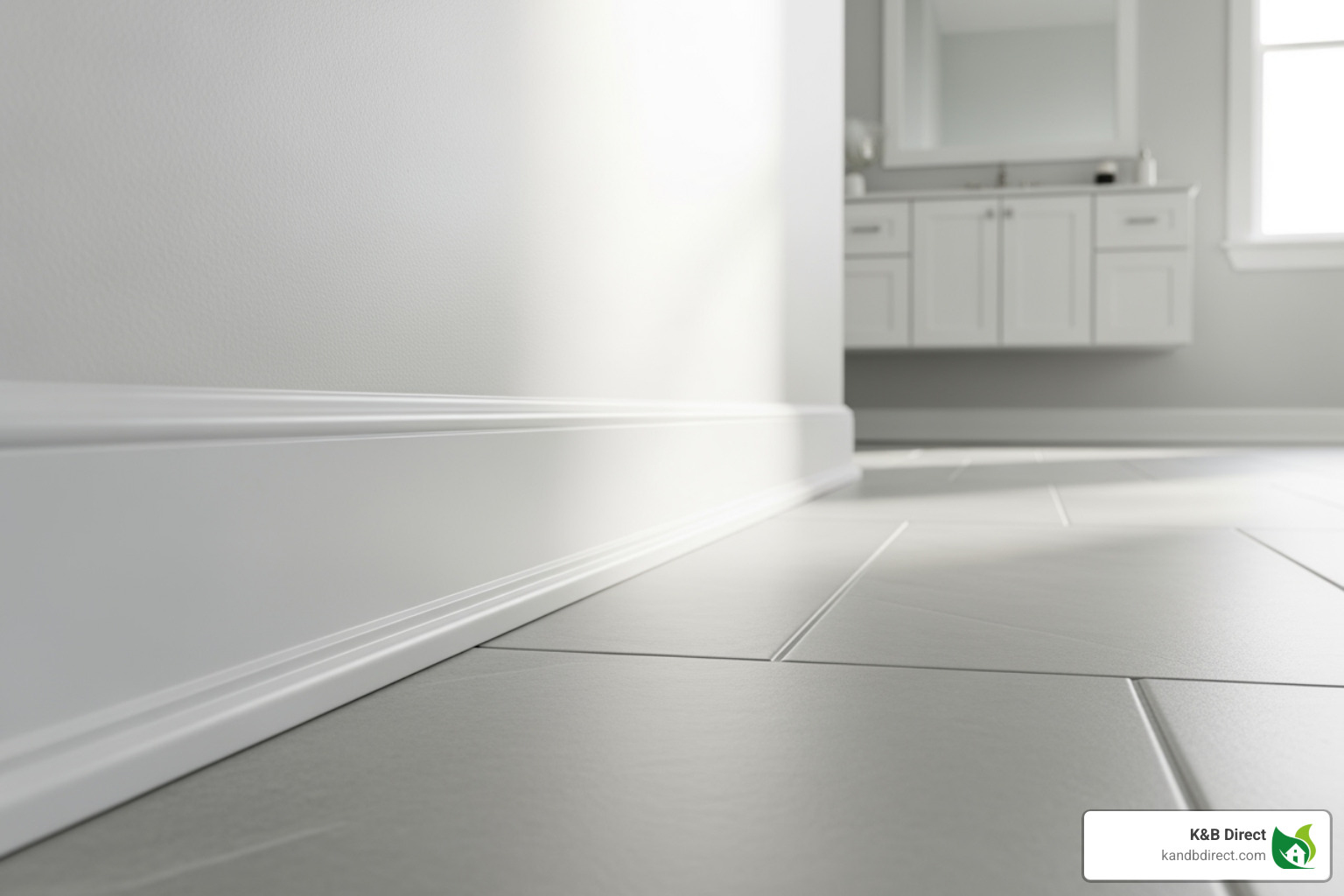 pristine PVC base cap in a bathroom - pvc base cap moulding