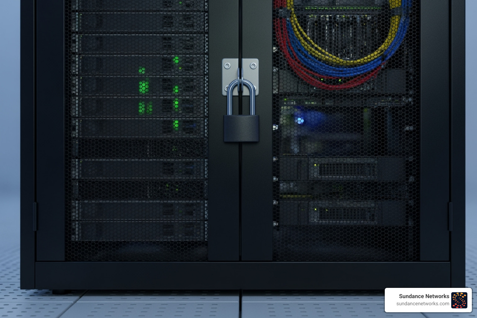 A locked server rack symbolizing robust data security measures in an IT environment - it hardware storage solutions A locked server rack symbolizing robust data security measures in an IT environment - it hardware storage solutions