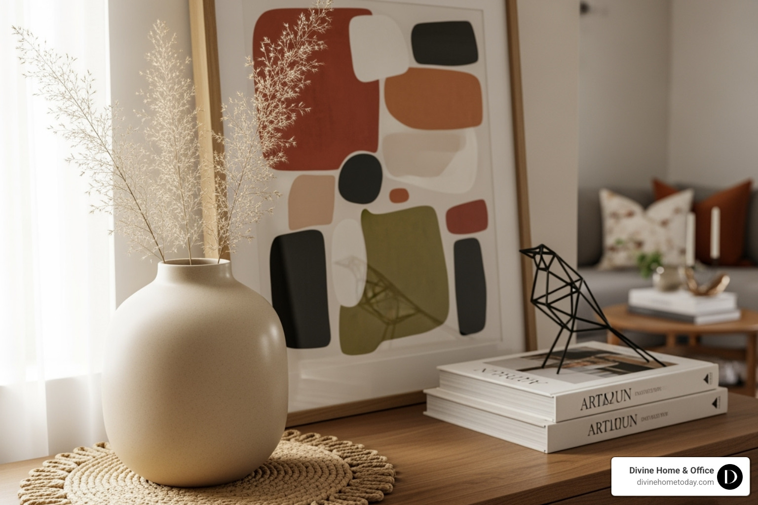 close-up on curated decor and artwork in a styled space - property styling services close-up on curated decor and artwork in a styled space - property styling services