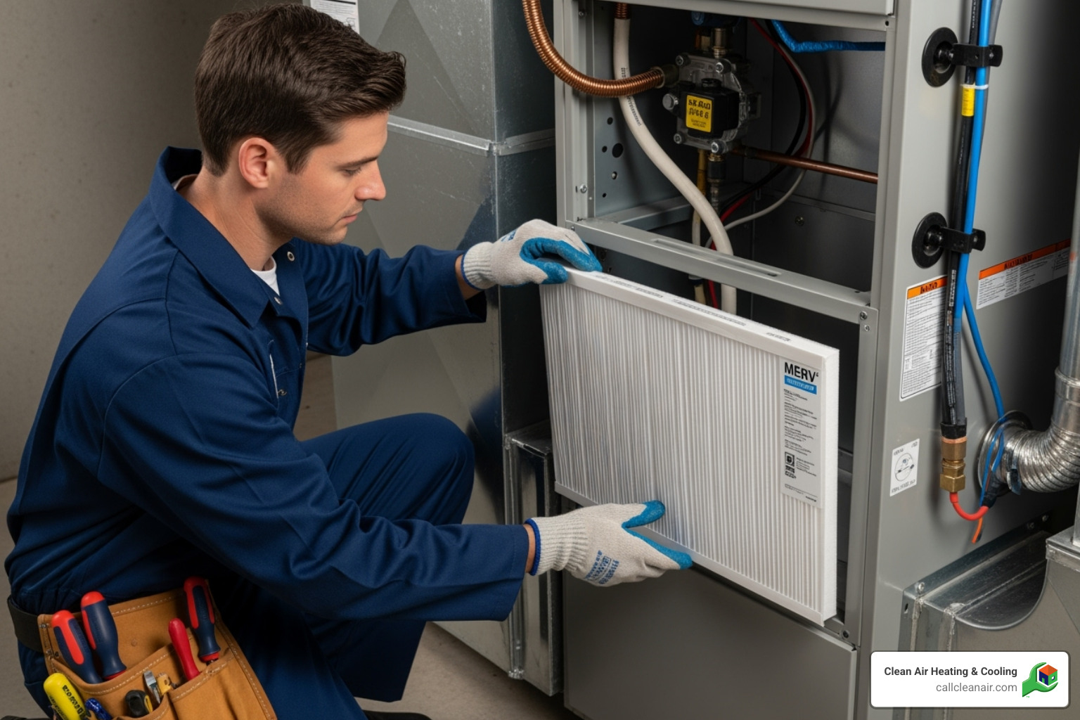 Technician changing a high-efficiency HVAC filter - is duct cleaning worth it