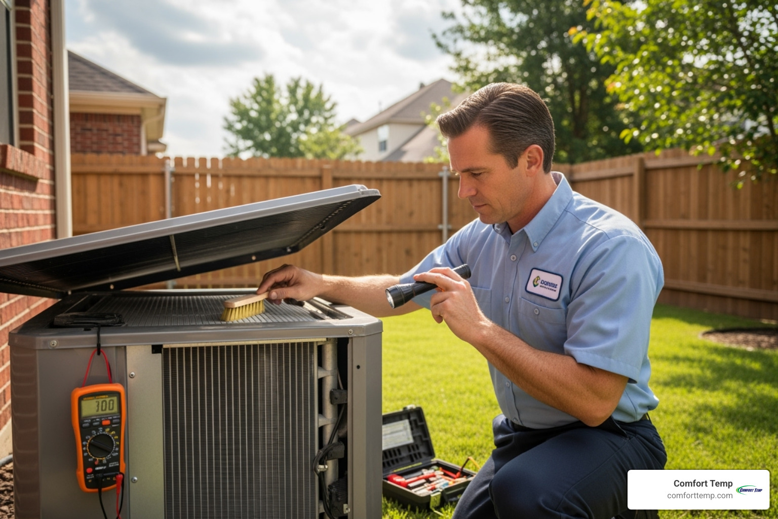 technician performing routine AC maintenance - 24 hour ac unit repair technician performing routine AC maintenance - 24 hour ac unit repair