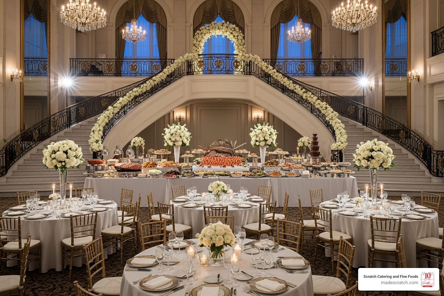 Grand staircase or ballroom in Frisco, with a lavish buffet or plated dinner - Frisco wedding venues