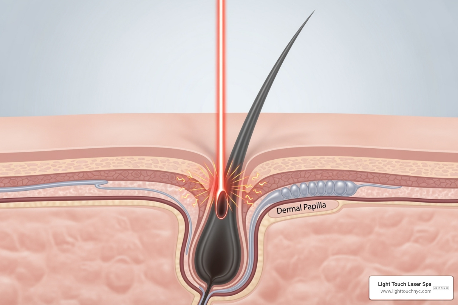 Illustration of laser targeting a hair follicle and damaging it - dark chin hair removal