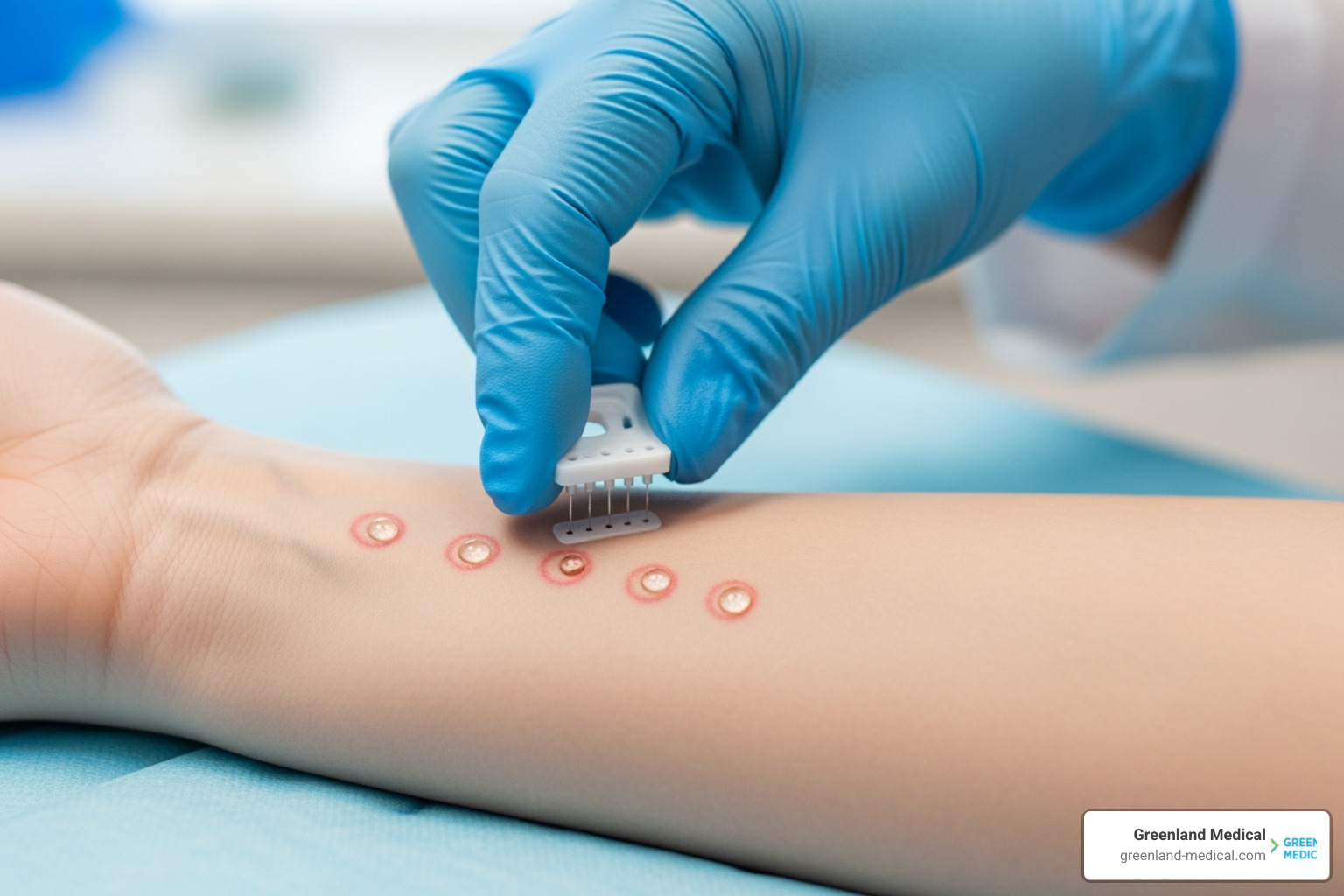 A skin prick test being administered on an arm - how is food allergy testing done