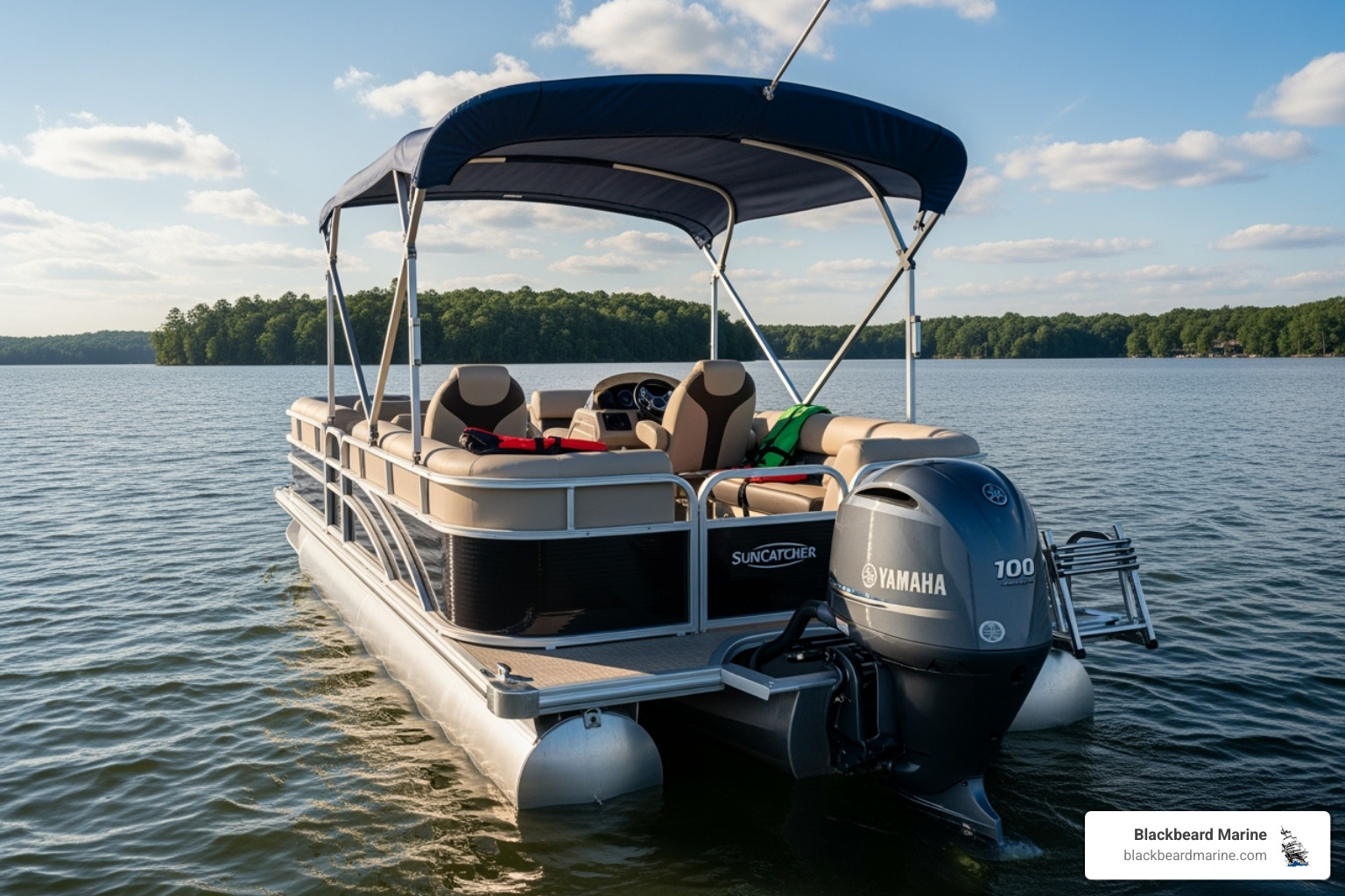 Mid-range Yamaha outboard on a Suncatcher pontoon boat - Yamaha Outboards