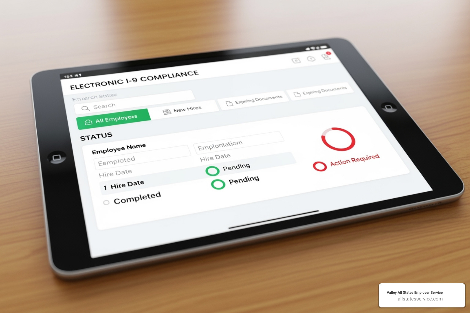 Clean, user-friendly electronic I-9 dashboard on a tablet - i-9 compliance services Clean, user-friendly electronic I-9 dashboard on a tablet - i-9 compliance services