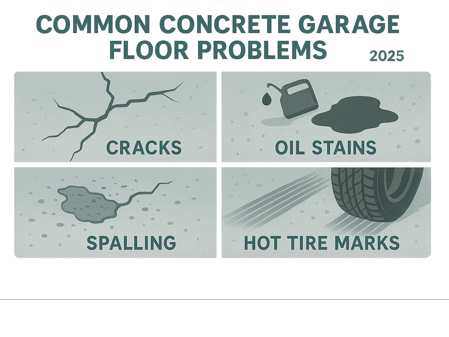 Common concrete garage floor problems infographic - alternatives to concrete garage floor infographic Common concrete garage floor problems infographic - alternatives to concrete garage floor infographic
