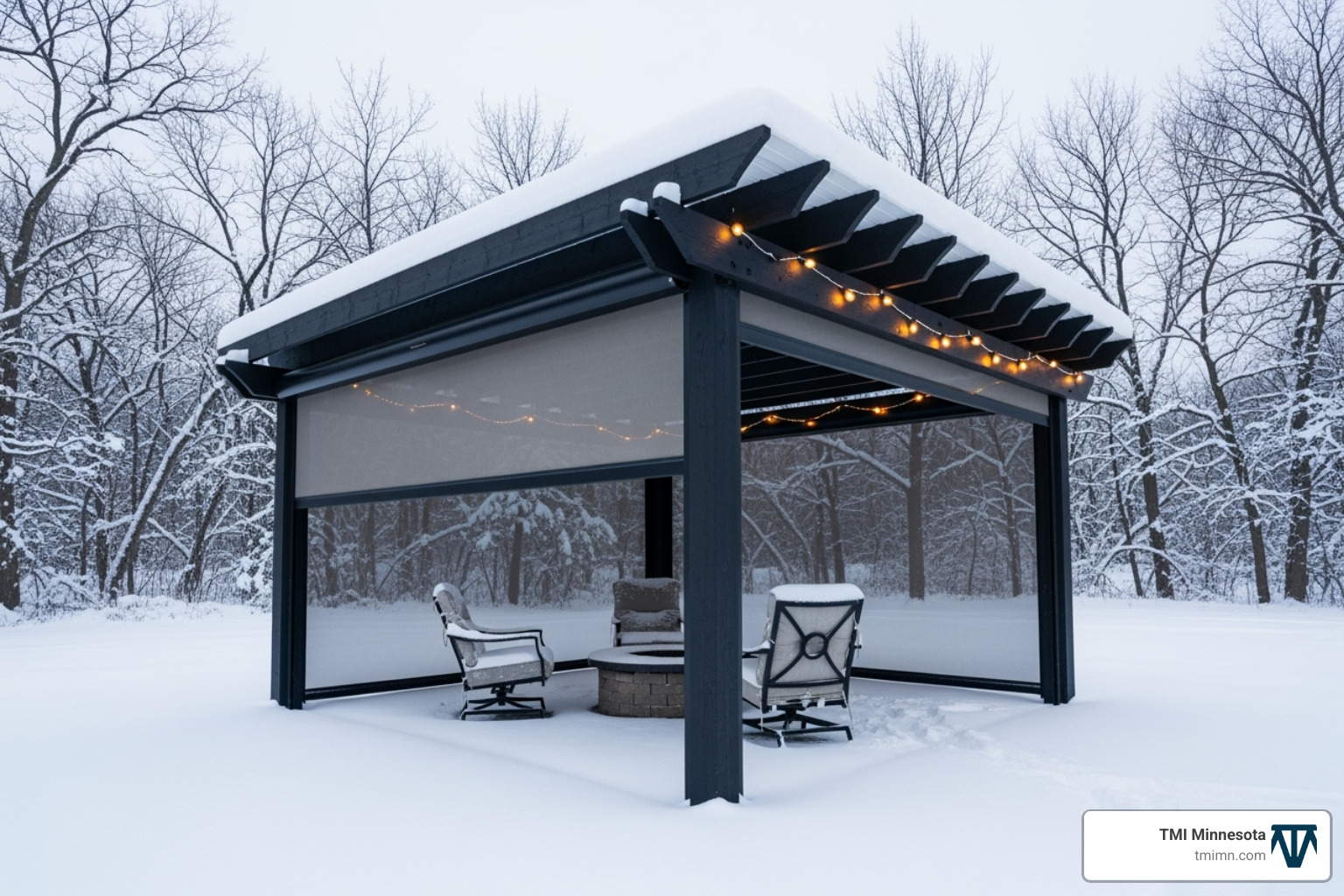 pergola with retractable screens in a snowy Minnesota backyard - pergola porch pergola with retractable screens in a snowy Minnesota backyard - pergola porch