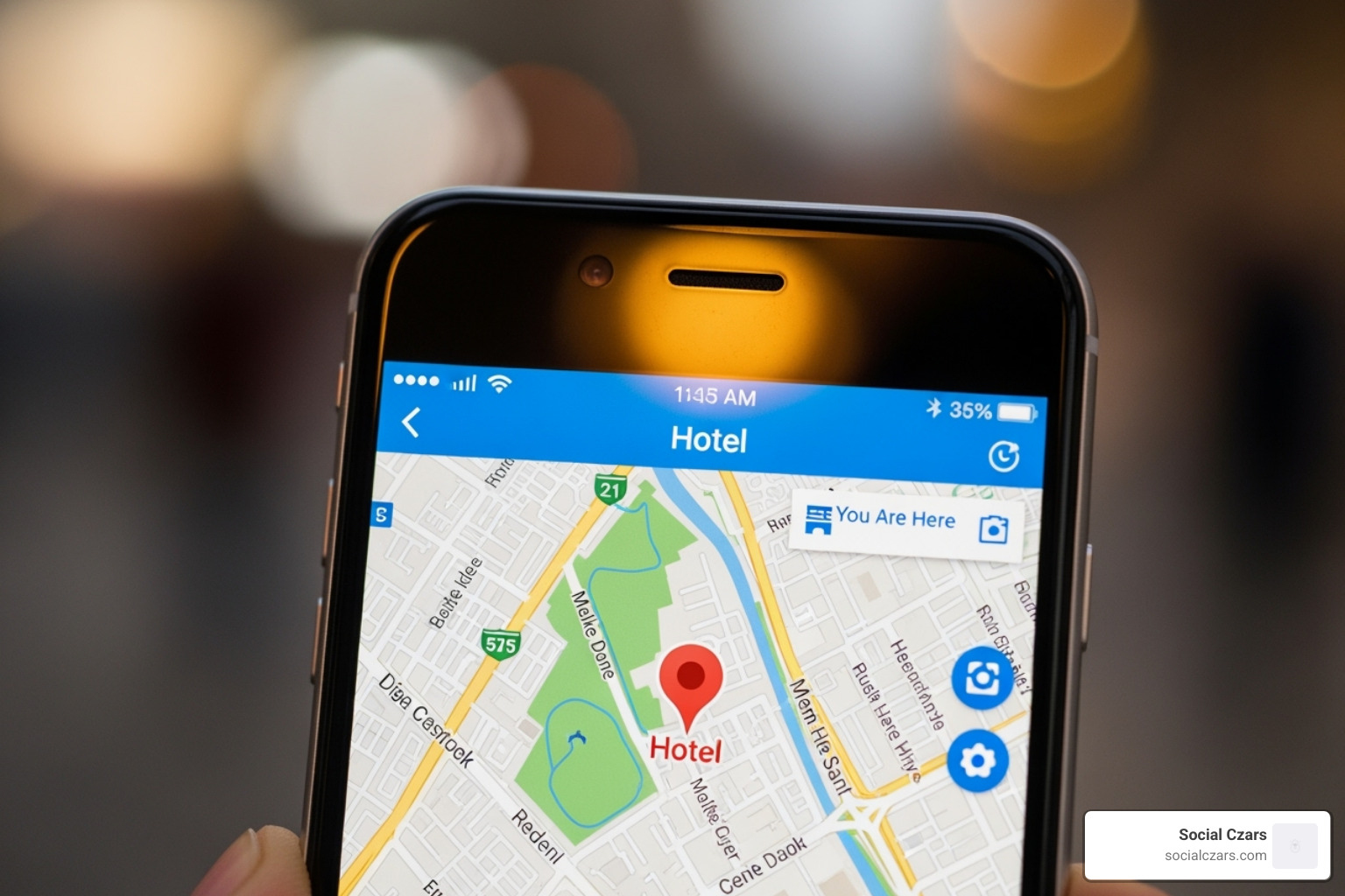 map view on a smartphone showing a hotel's location with a pin - hotel SEO strategy map view on a smartphone showing a hotel's location with a pin - hotel SEO strategy