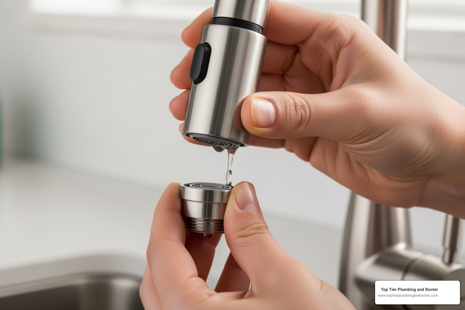 person unscrewing faucet aerator - Low water pressure sink person unscrewing faucet aerator - Low water pressure sink