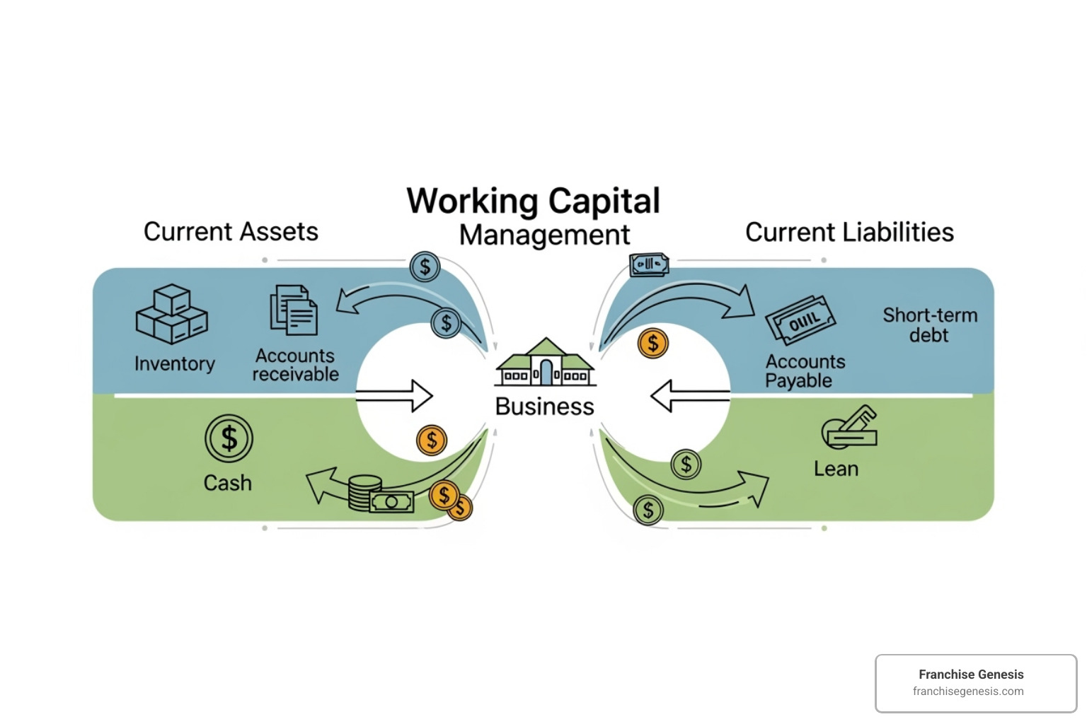 Cash flow diagram showing working capital management - How to finance franchise