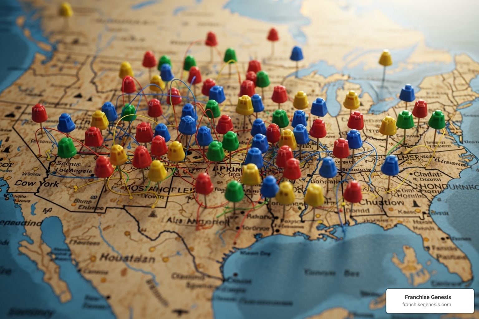 map with pins representing new franchise locations - Franchise consulting services