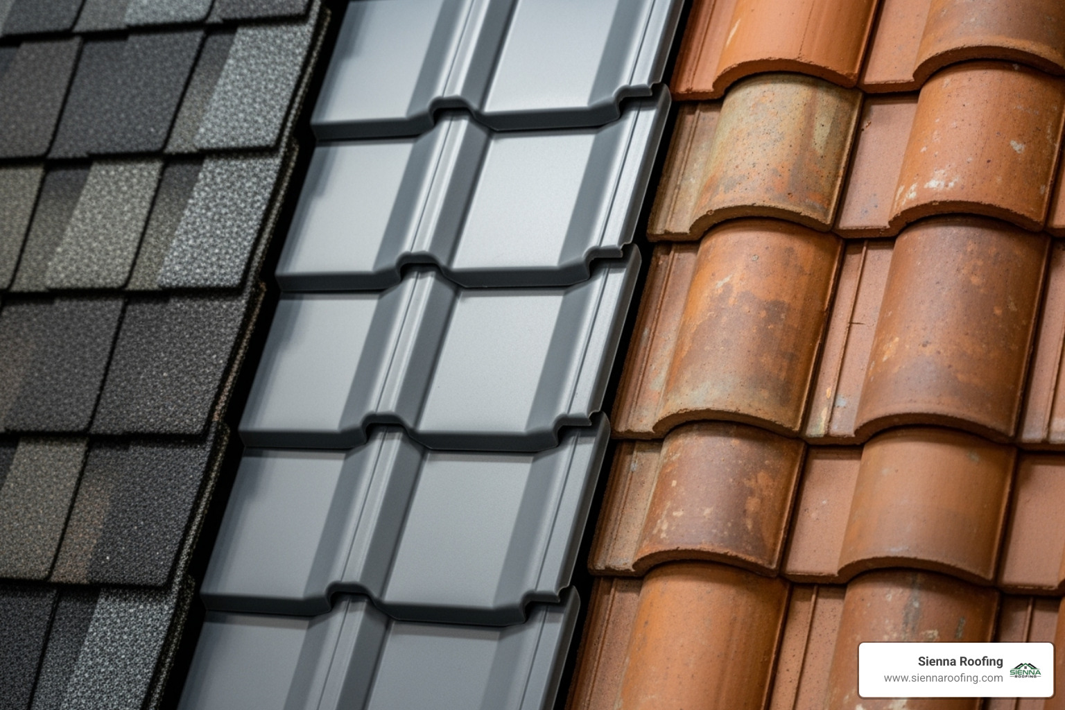 A close-up image showcasing the texture and color variations of different roofing materials, including asphalt shingles, metal panels, and clay tiles, highlighting their distinct appearances - residential roofing Katy TX