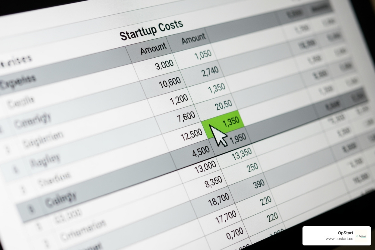 spreadsheet section showing itemized startup costs - business startup budget template google sheets