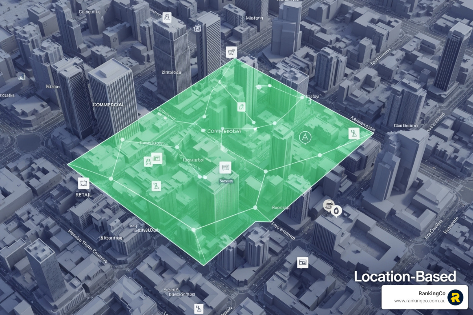 a geofencing map targeting a specific commercial district - Local business advertising