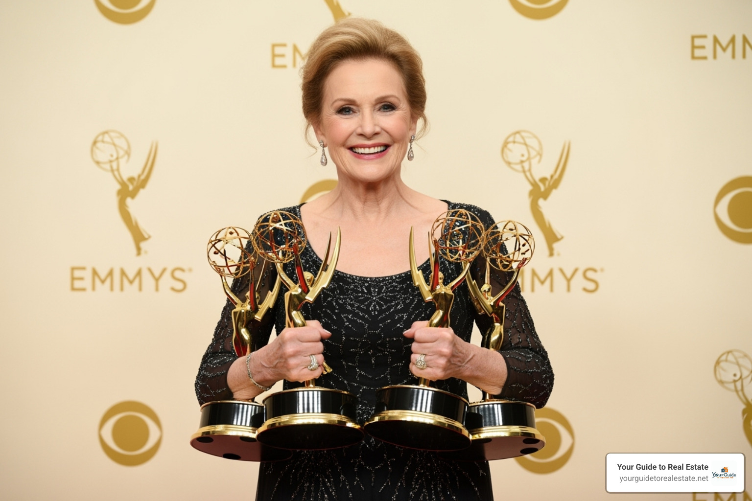 Jean Smart proudly holding her Emmy awards - jean smart