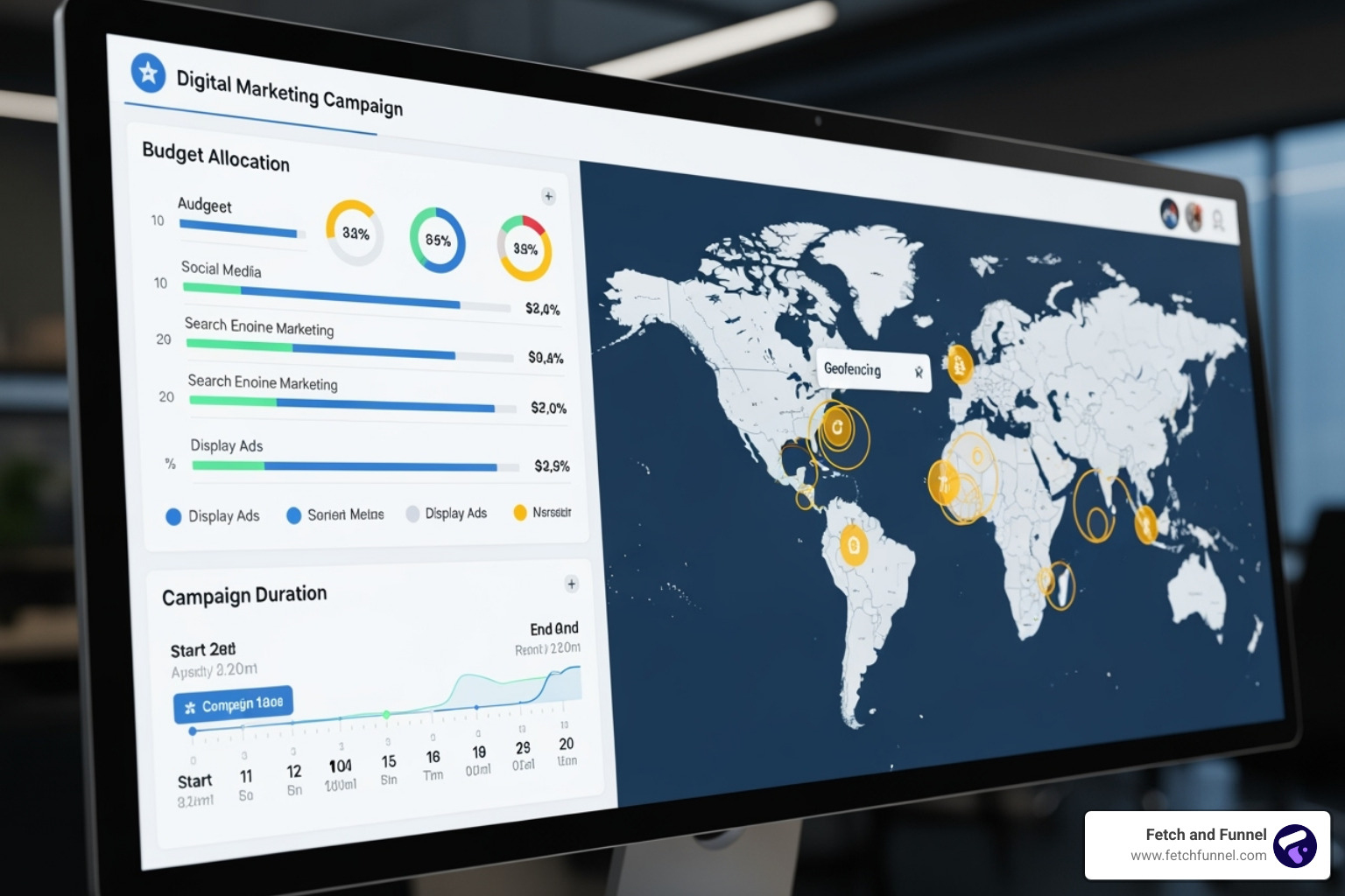 dashboard showing campaign settings like budget and location - Cost of geofencing