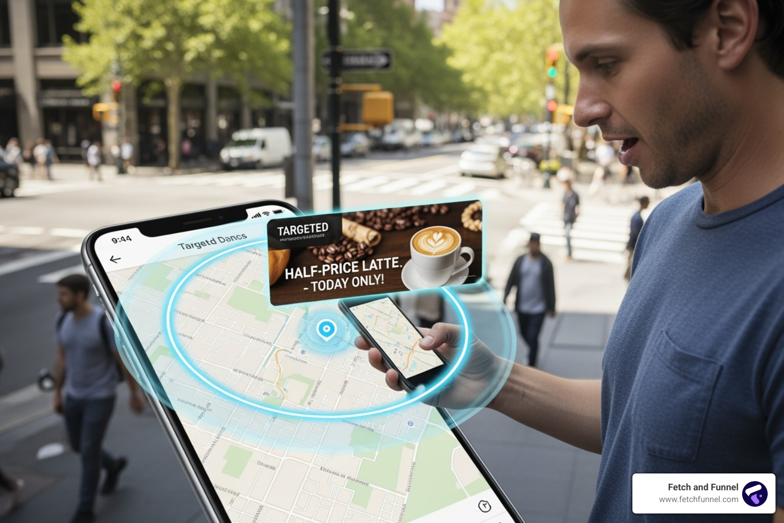 explaining the basic concept of a user entering a geofence and receiving an ad - Cost of geofencing
