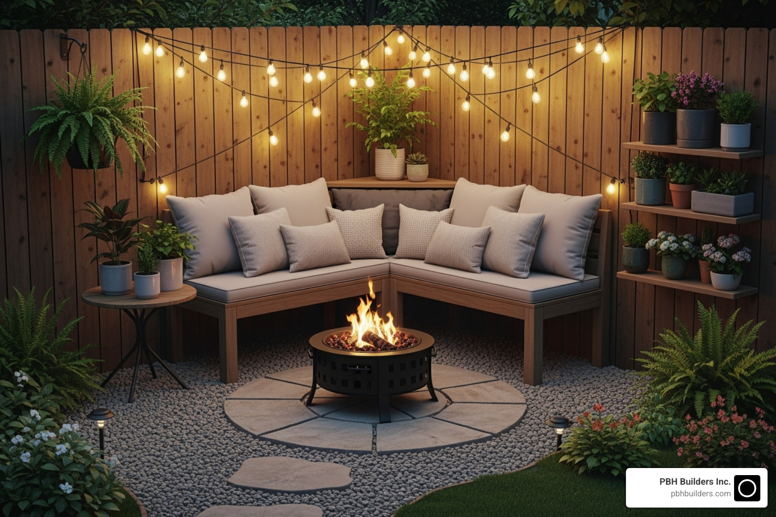 cozy, small backyard entertainment area with clever use of space - outdoor entertainment areas