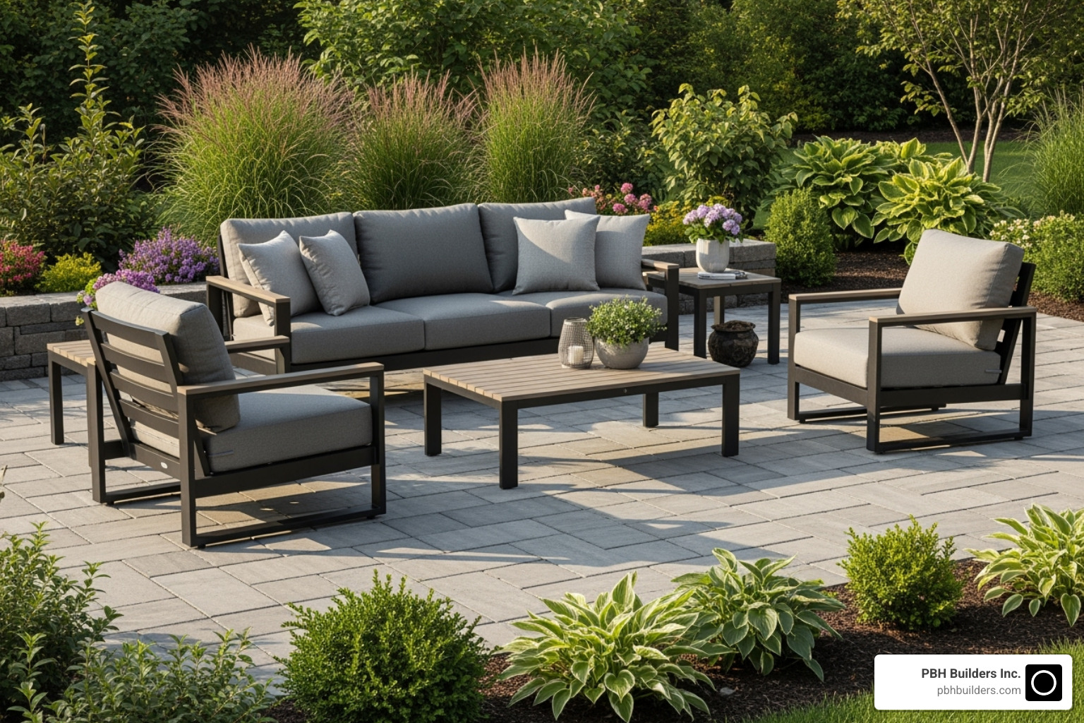 stylish, durable outdoor furniture on a paver patio - outdoor entertainment areas