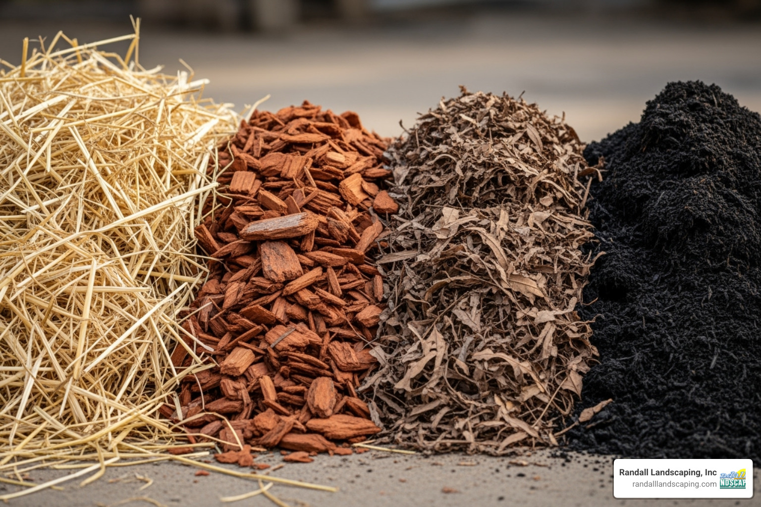 Several types of organic mulch side-by-side, such as straw, wood chips, and shredded leaves, showcasing their different textures and colors - best mulch for vegetable garden Several types of organic mulch side-by-side, such as straw, wood chips, and shredded leaves, showcasing their different textures and colors - best mulch for vegetable garden