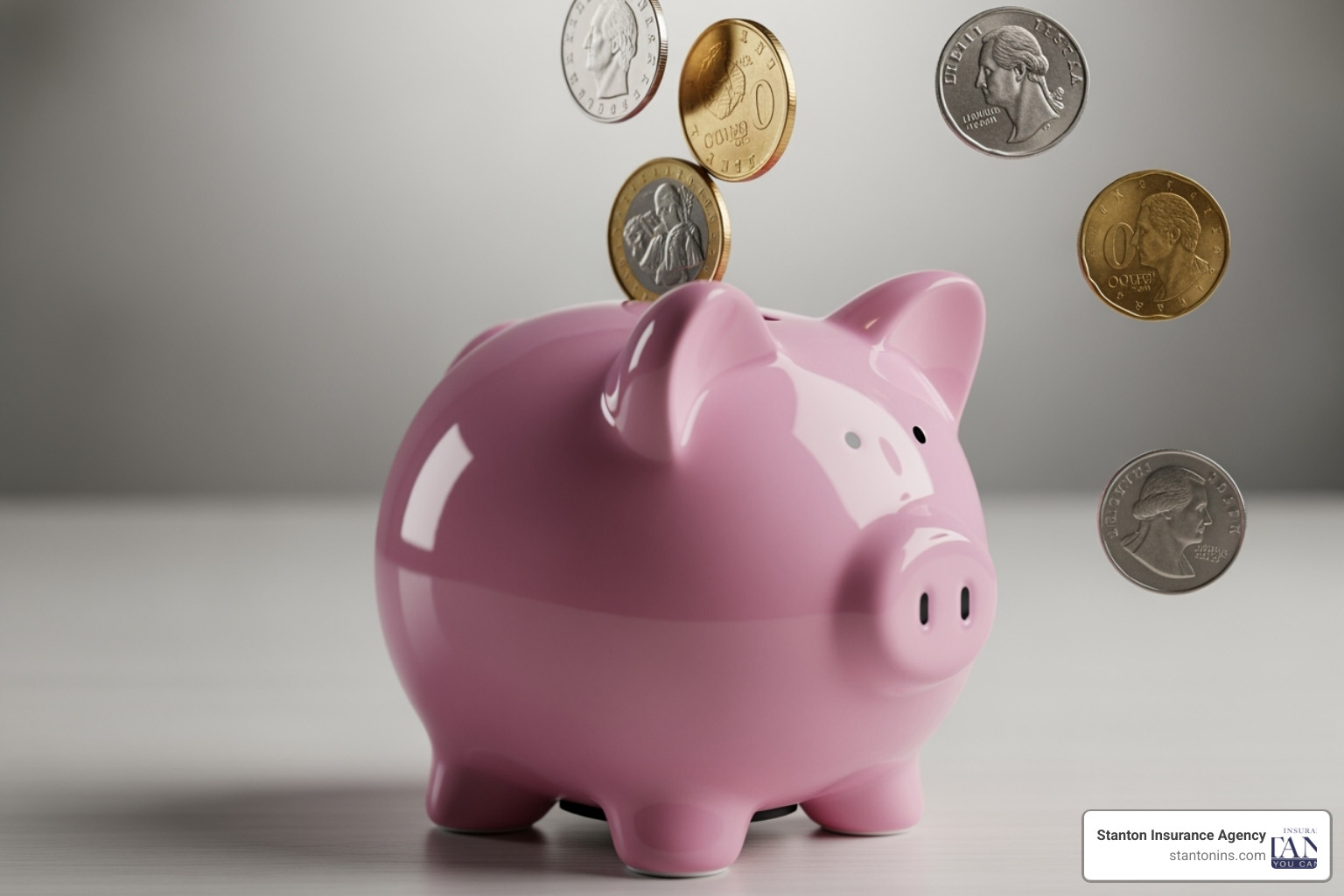 A piggy bank with coins being added, symbolizing savings on insurance premiums. - residential landlord insurance