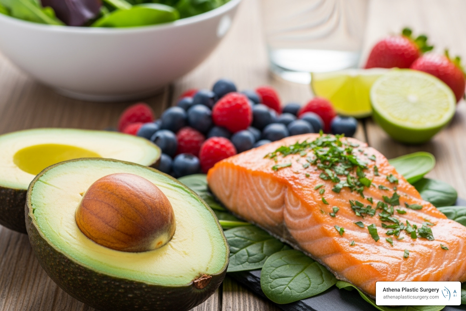 healthy foods like avocados, salmon, and berries - Get smooth skin