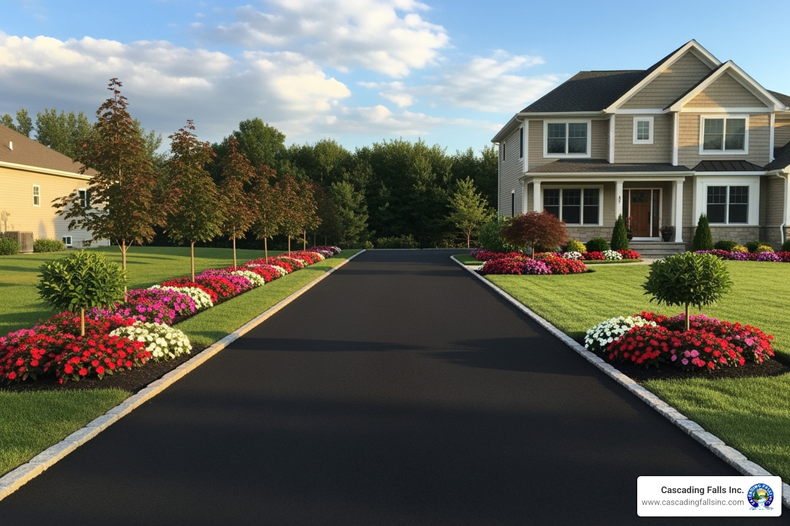 a new asphalt driveway with clean edges and attractive landscaping - cost of replacing asphalt driveway a new asphalt driveway with clean edges and attractive landscaping - cost of replacing asphalt driveway
