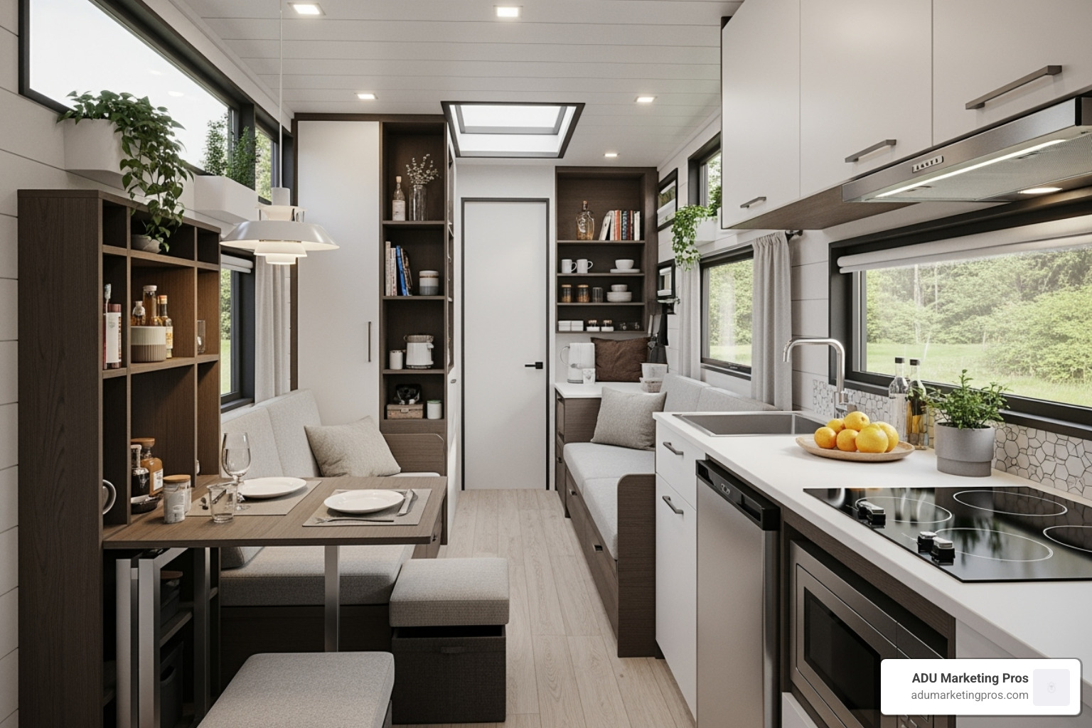 A detailed 3D architectural rendering of a tiny house interior, highlighting space-saving features and modern design. - tiny house builders in sf bay area A detailed 3D architectural rendering of a tiny house interior, highlighting space-saving features and modern design. - tiny house builders in sf bay area