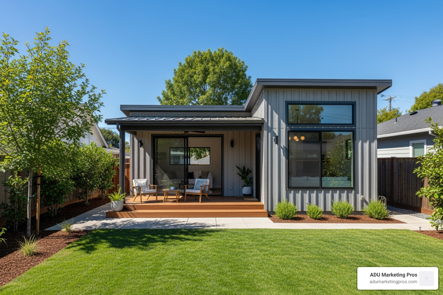 a sample of a high-performing Facebook ad for an ADU builder, showcasing a beautiful project and a clear call-to-action. - accessory dwelling unit leads